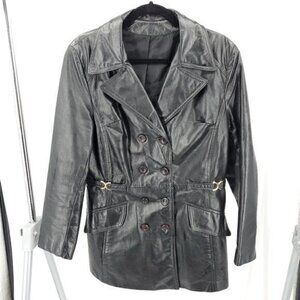 Vintage D'Jimas Leather Trench Coat/Blazer Jacket Double Breasted Black M